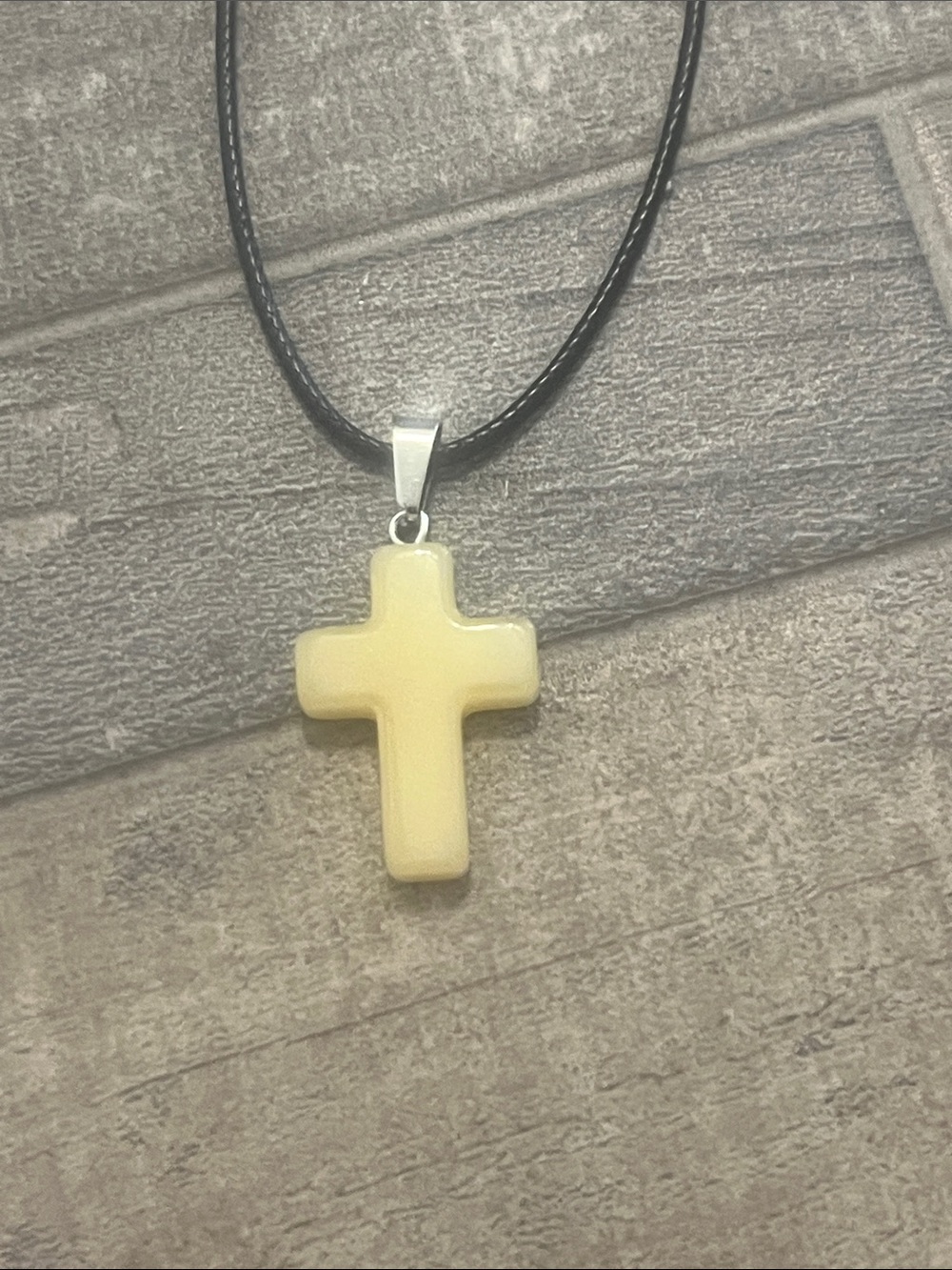 Cream Cross Pendant Necklace on Black Cord - Women Jewelry